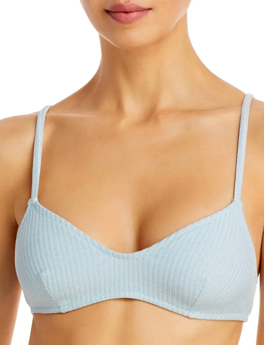Solid & Striped Powder Blue Lurex Ribbed Bikini Top Swim L Nwt